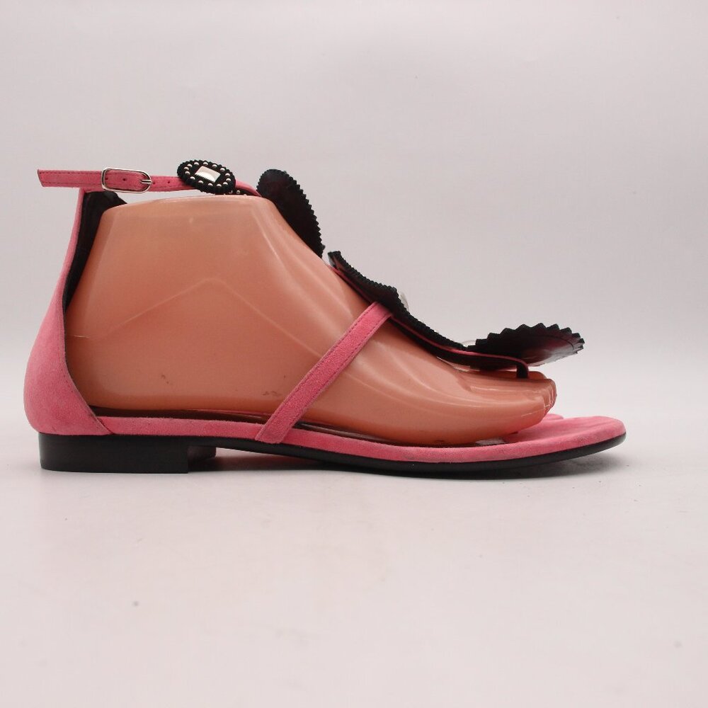 Hermes Paris Women's Eu Size 39.5 Flat Pink Suede Sandals Buckle Italy - Picture 2 of 10